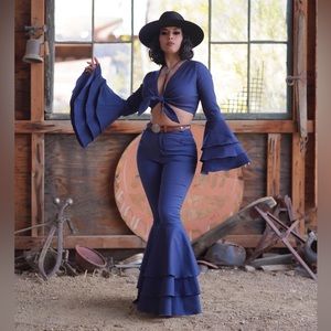 Jezebel Set Blue Denim Jumpsuit Selena 70s Vintage Vandalism Cowboy Western
